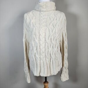HYFVE Cable Knit Sweater Womens Medium Ivory‎ Turtleneck Pullover Chunky Acrylic
